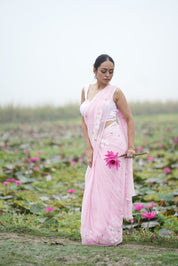 Petal Poetry (Pure Chiffon Hand Painted Saree with Sequins Work)