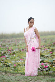 Petal Poetry (Pure Chiffon Hand Painted Saree with Sequins Work)