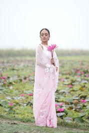 Petal Poetry (Pure Chiffon Hand Painted Saree with Sequins Work)