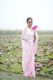 Petal Poetry (Pure Chiffon Hand Painted Saree with Sequins Work)