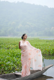 Apricot Bloom (Pure Chiffon Hand Painted Saree)