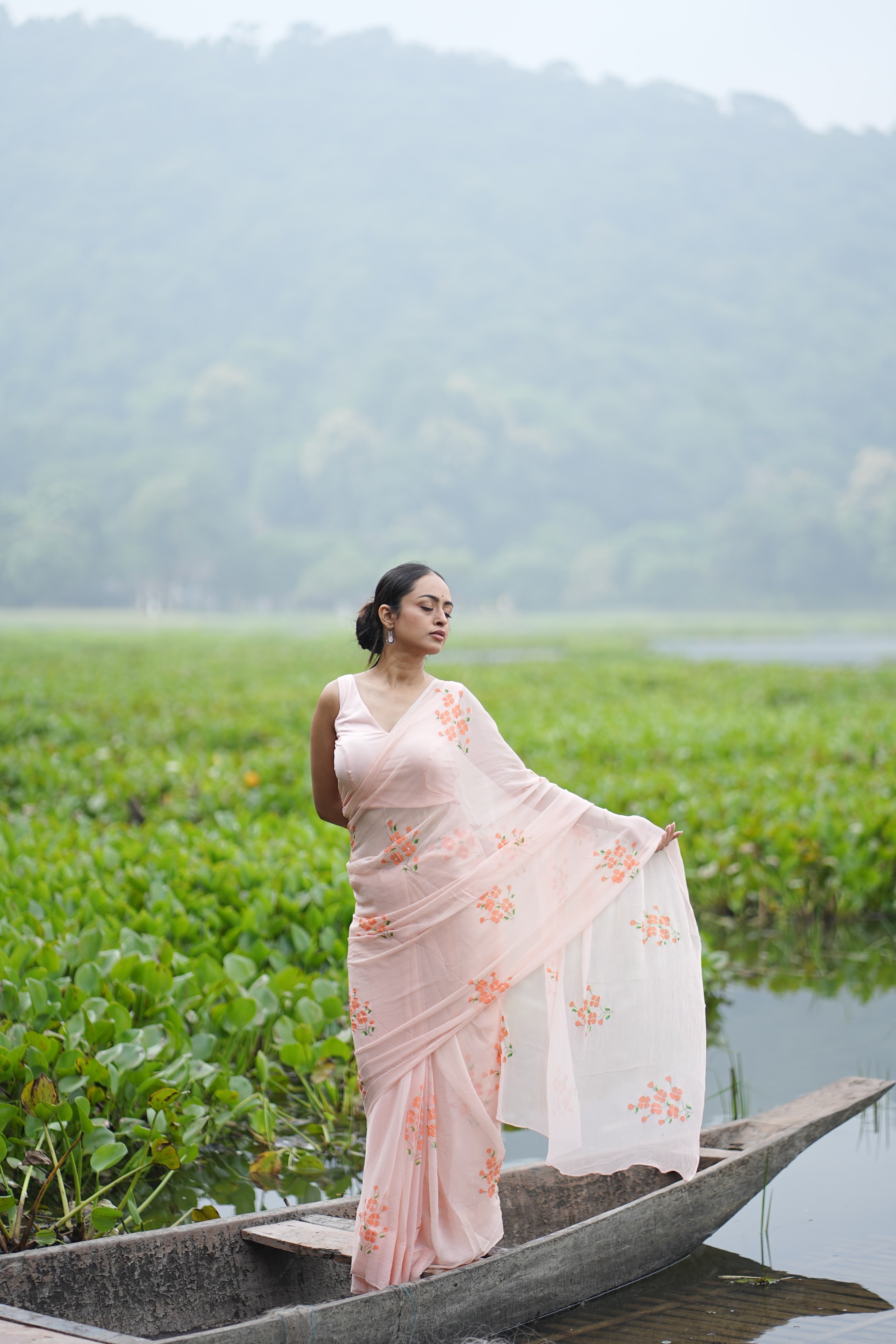 Apricot Bloom (Pure Chiffon Hand Painted Saree)