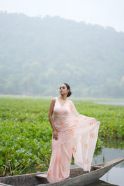 Apricot Bloom (Pure Chiffon Hand Painted Saree)