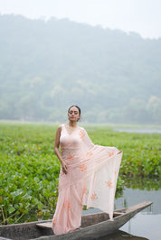 Apricot Bloom (Pure Chiffon Hand Painted Saree)