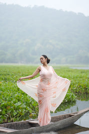 Apricot Bloom (Pure Chiffon Hand Painted Saree)