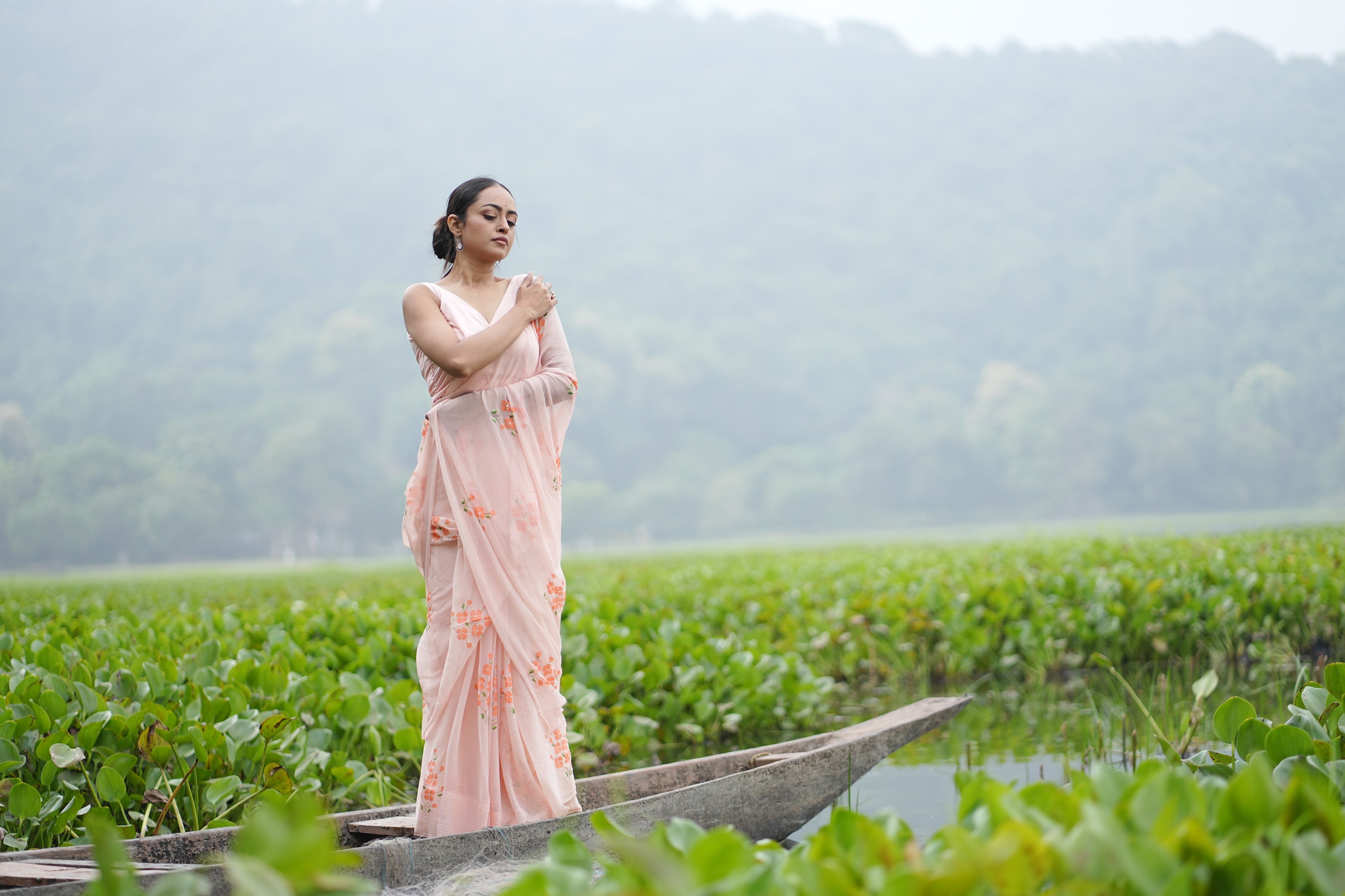 Apricot Bloom (Pure Chiffon Hand Painted Saree)