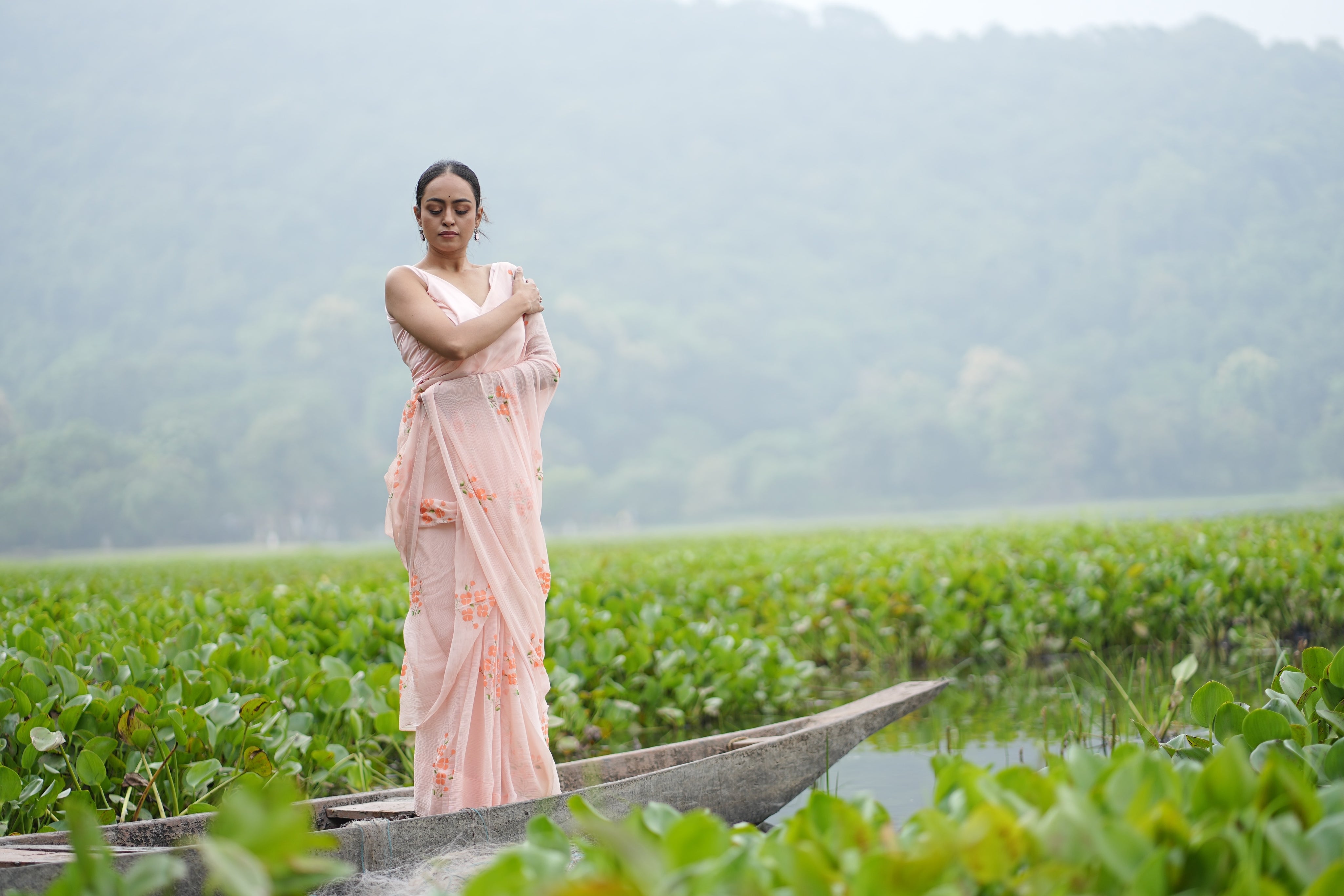 Apricot Bloom (Pure Chiffon Hand Painted Saree)
