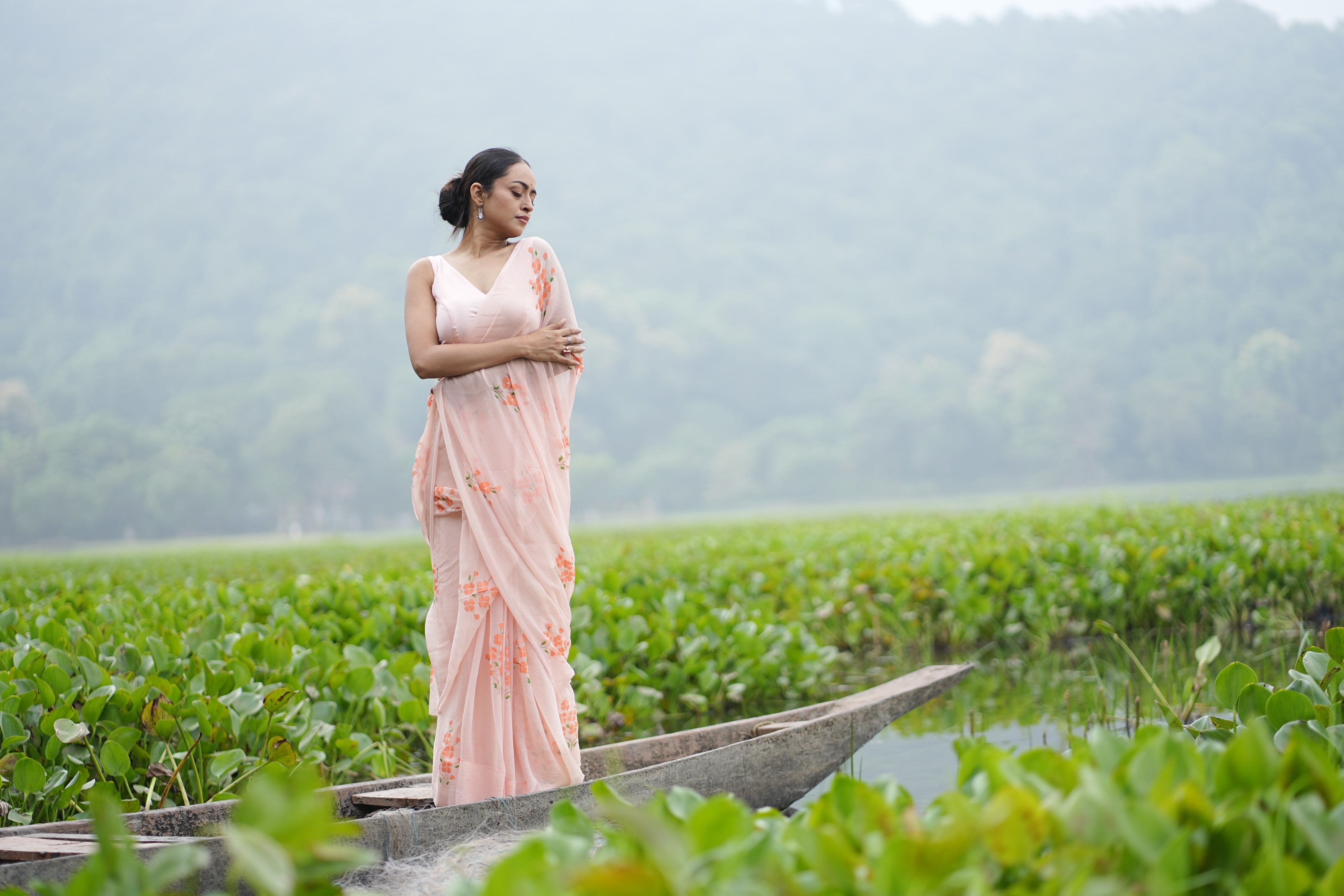 Apricot Bloom (Pure Chiffon Hand Painted Saree)