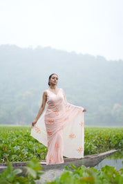 Apricot Bloom (Pure Chiffon Hand Painted Saree)