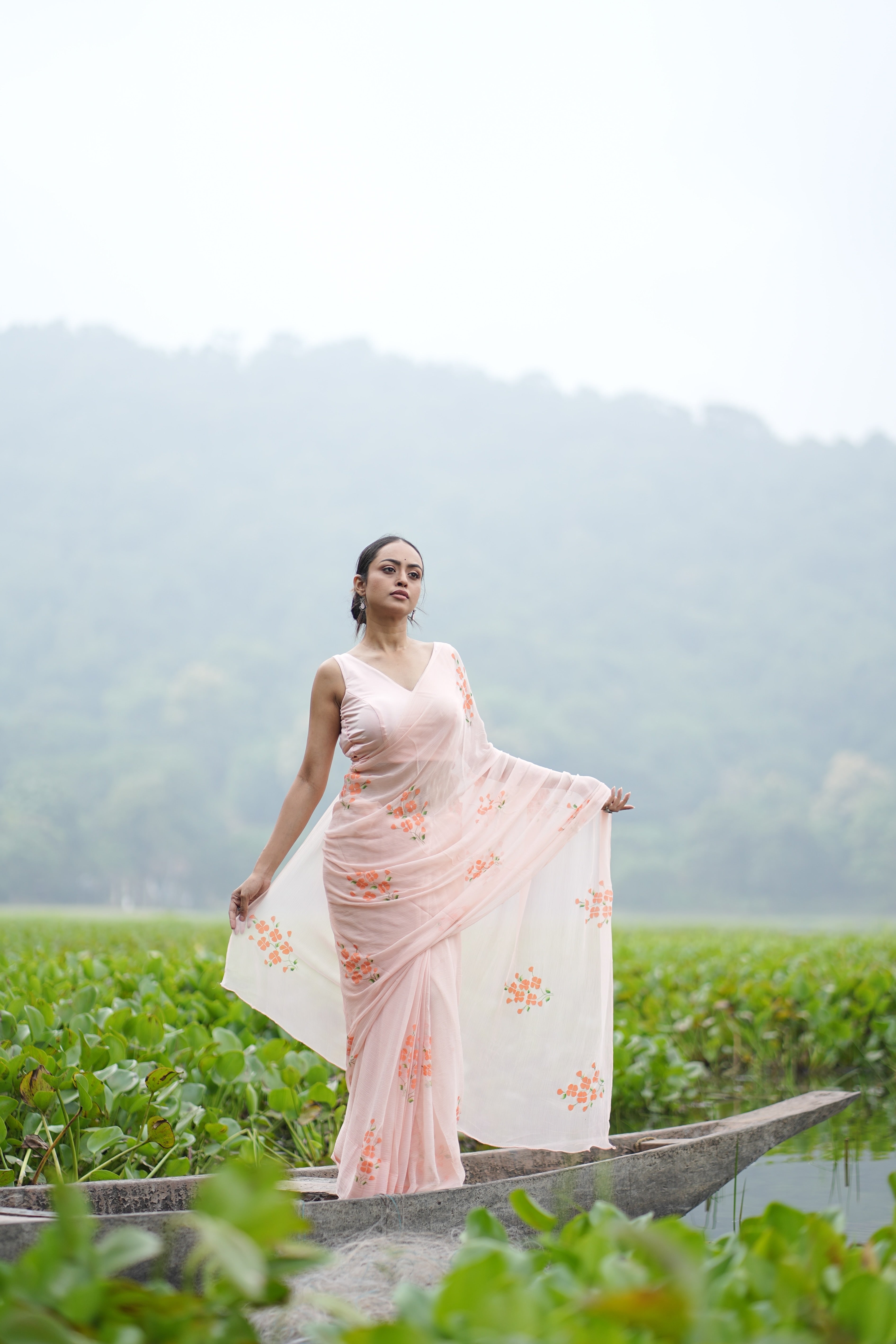 Apricot Bloom (Pure Chiffon Hand Painted Saree)
