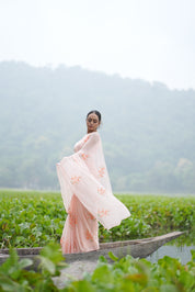 Apricot Bloom (Pure Chiffon Hand Painted Saree)