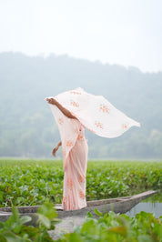 Apricot Bloom (Pure Chiffon Hand Painted Saree)