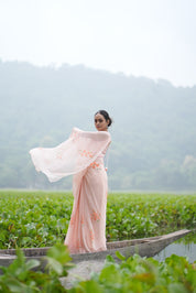 Apricot Bloom (Pure Chiffon Hand Painted Saree)
