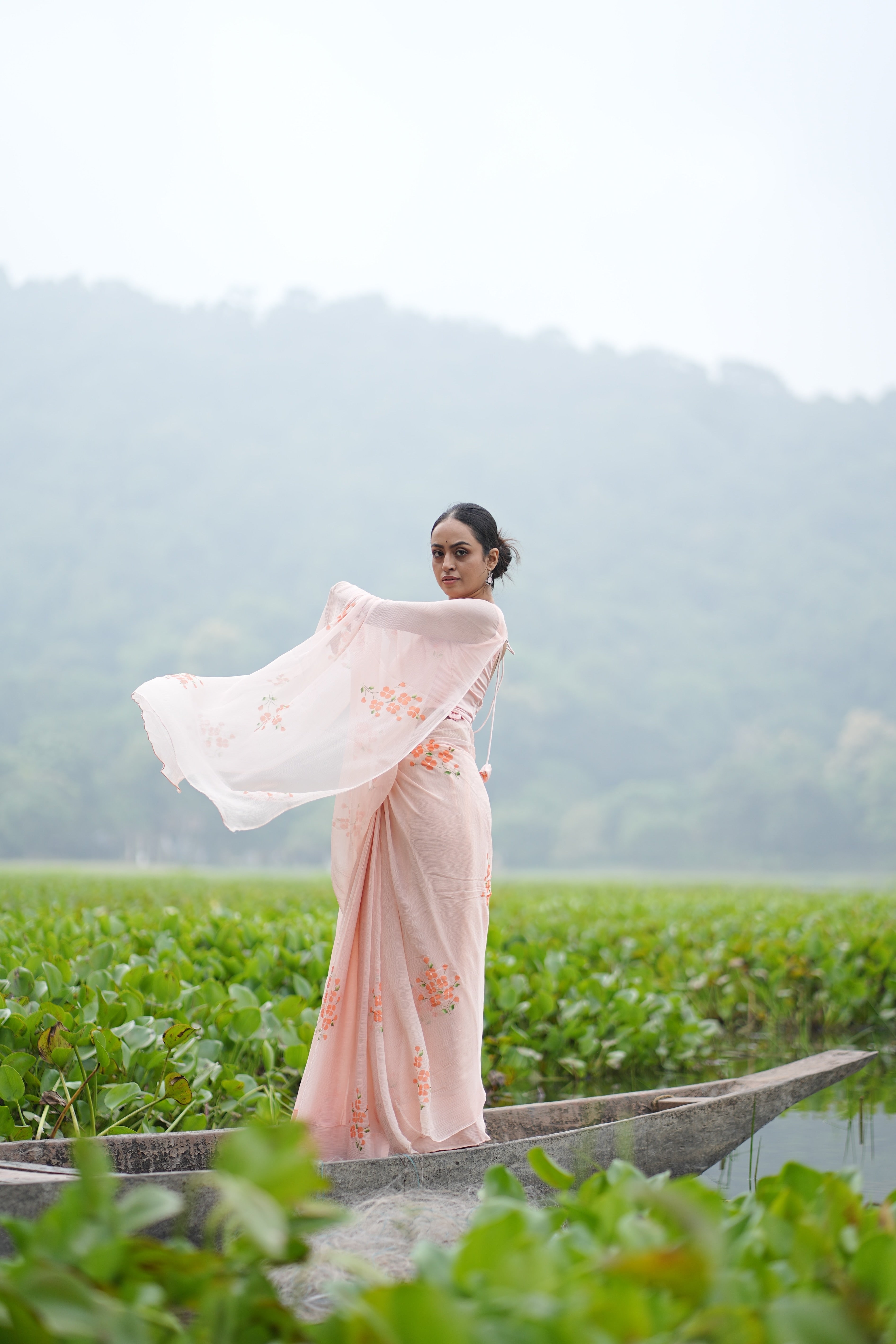 Apricot Bloom (Pure Chiffon Hand Painted Saree)