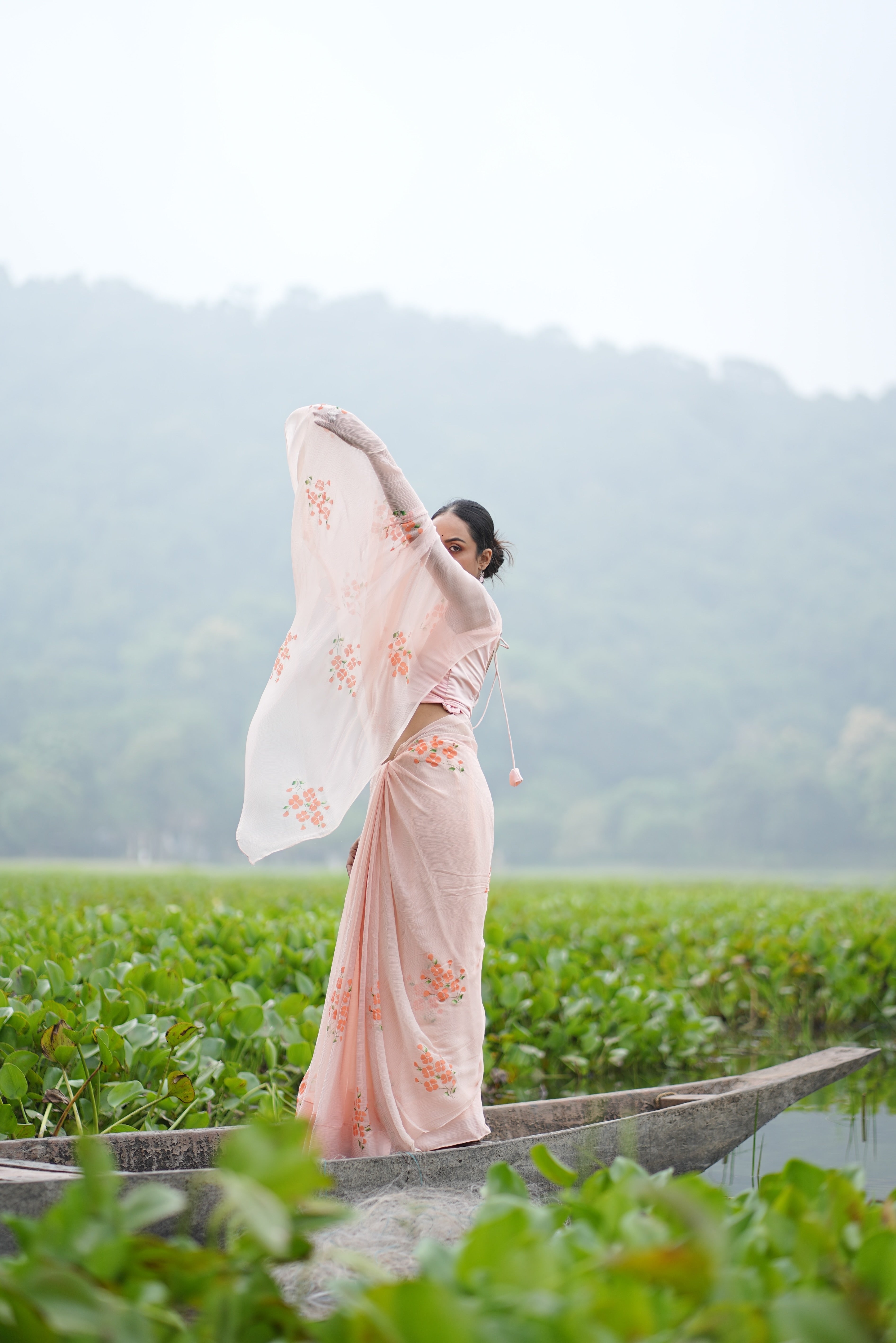 Apricot Bloom (Pure Chiffon Hand Painted Saree)