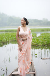 Apricot Bloom (Pure Chiffon Hand Painted Saree)