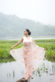 Apricot Bloom (Pure Chiffon Hand Painted Saree)