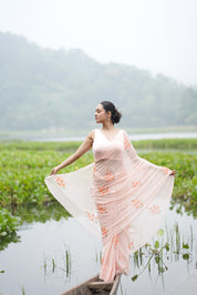 Apricot Bloom (Pure Chiffon Hand Painted Saree)