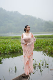 Apricot Bloom (Pure Chiffon Hand Painted Saree)