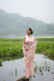 Apricot Bloom (Pure Chiffon Hand Painted Saree)