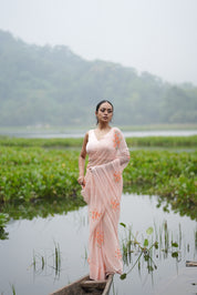 Apricot Bloom (Pure Chiffon Hand Painted Saree)