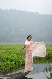 Apricot Bloom (Pure Chiffon Hand Painted Saree)