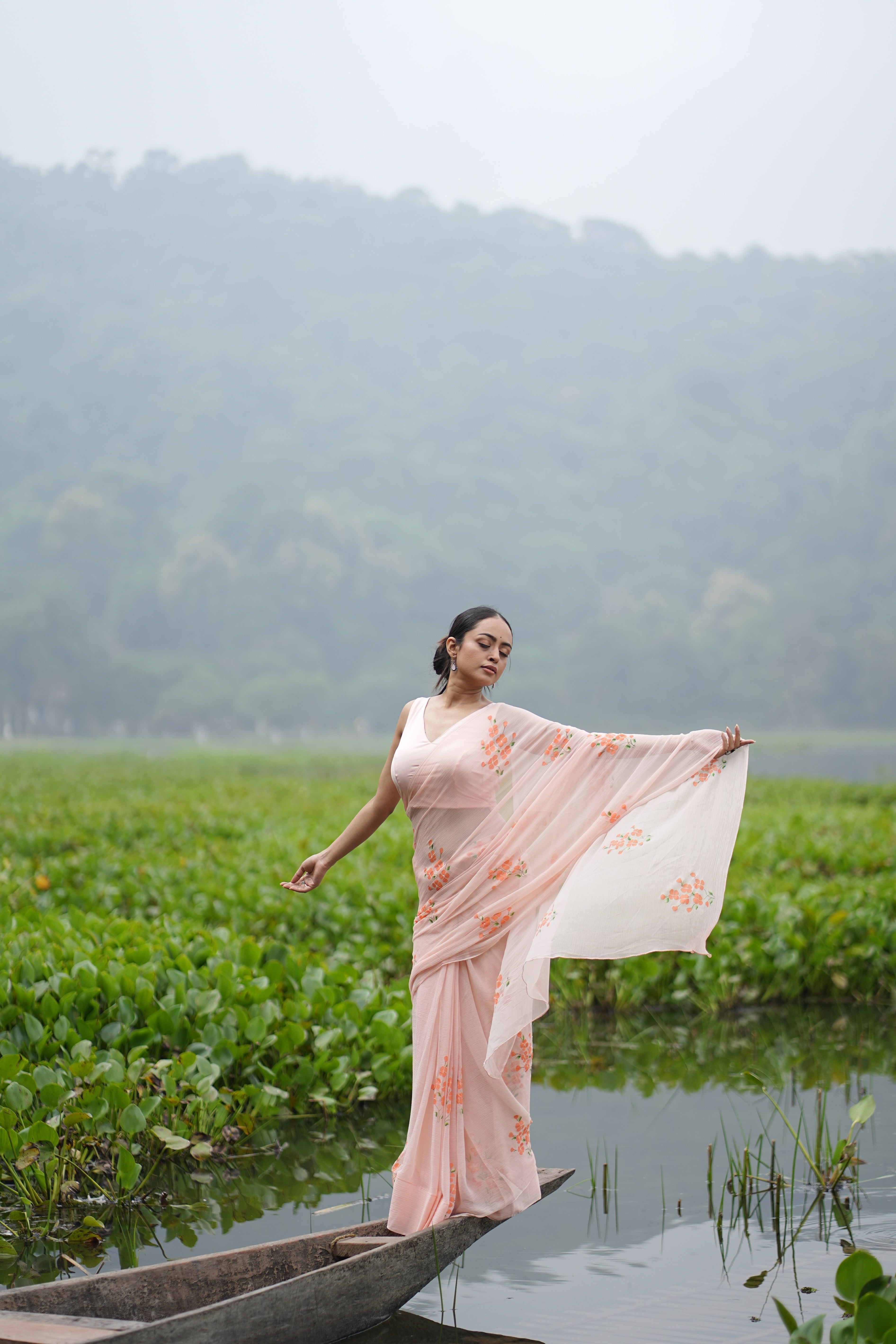 Apricot Bloom (Pure Chiffon Hand Painted Saree)