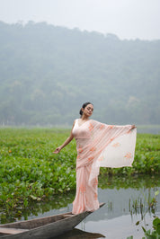 Apricot Bloom (Pure Chiffon Hand Painted Saree)