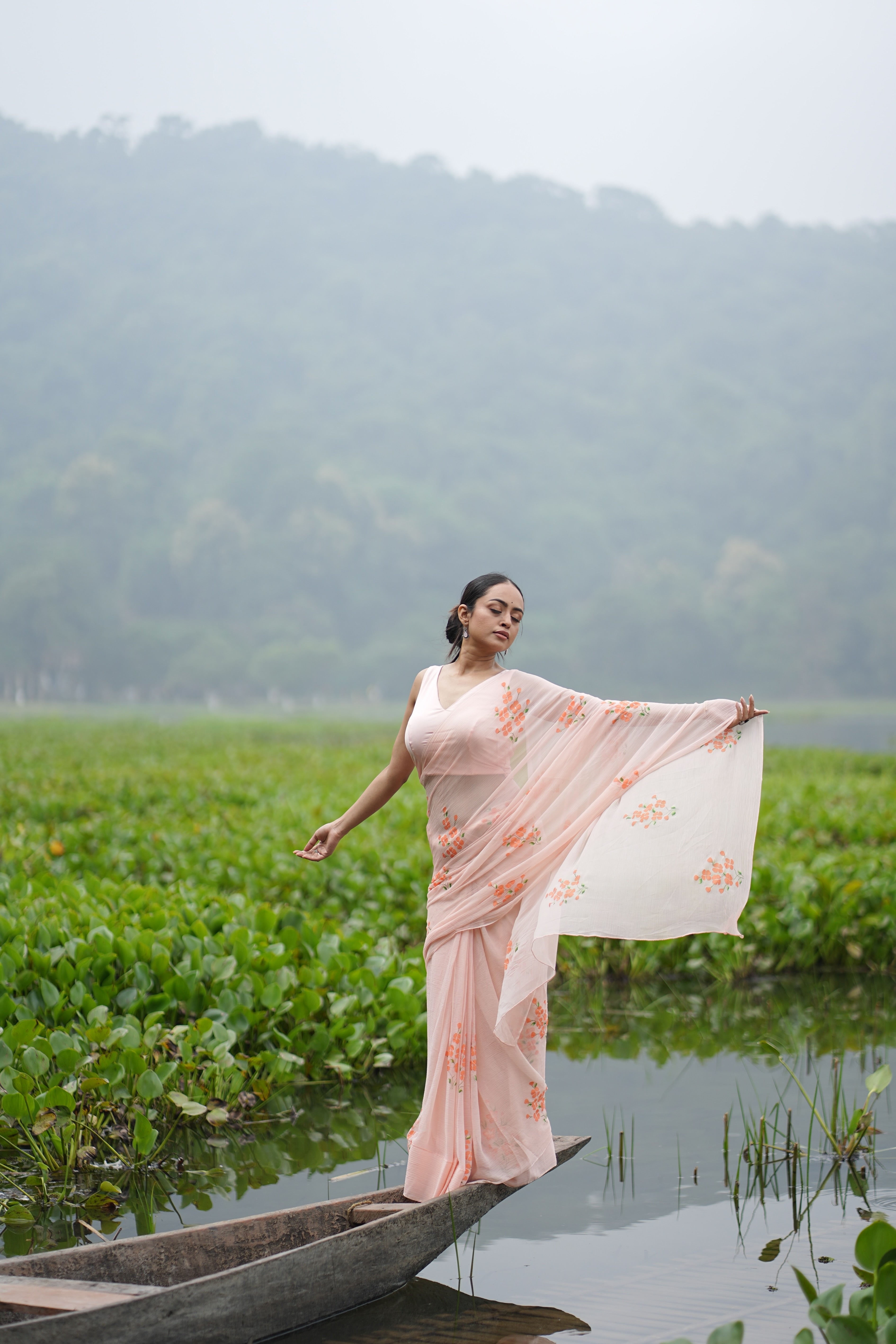 Apricot Bloom (Pure Chiffon Hand Painted Saree)