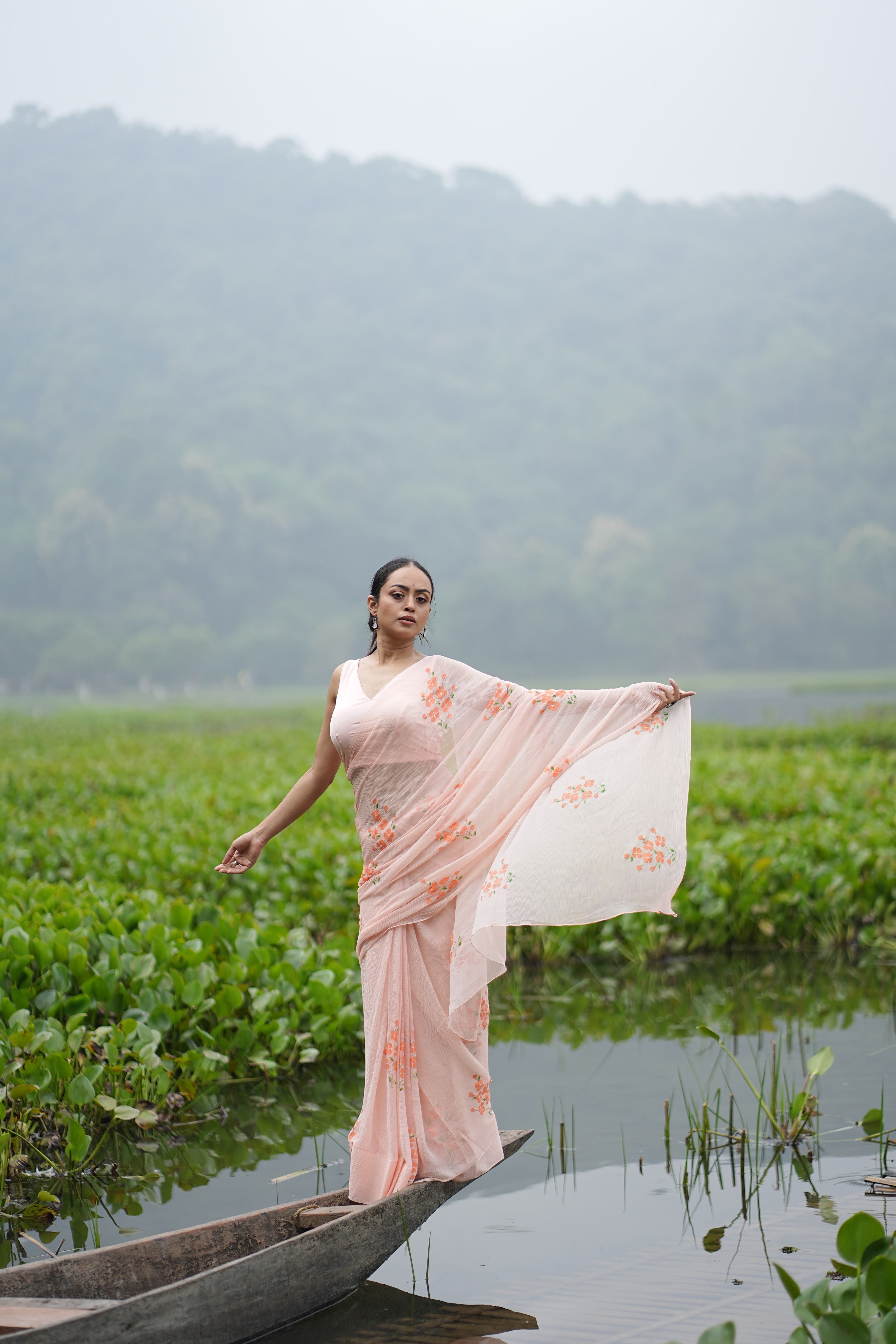 Apricot Bloom (Pure Chiffon Hand Painted Saree)
