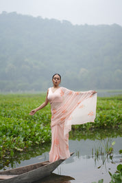 Apricot Bloom (Pure Chiffon Hand Painted Saree)