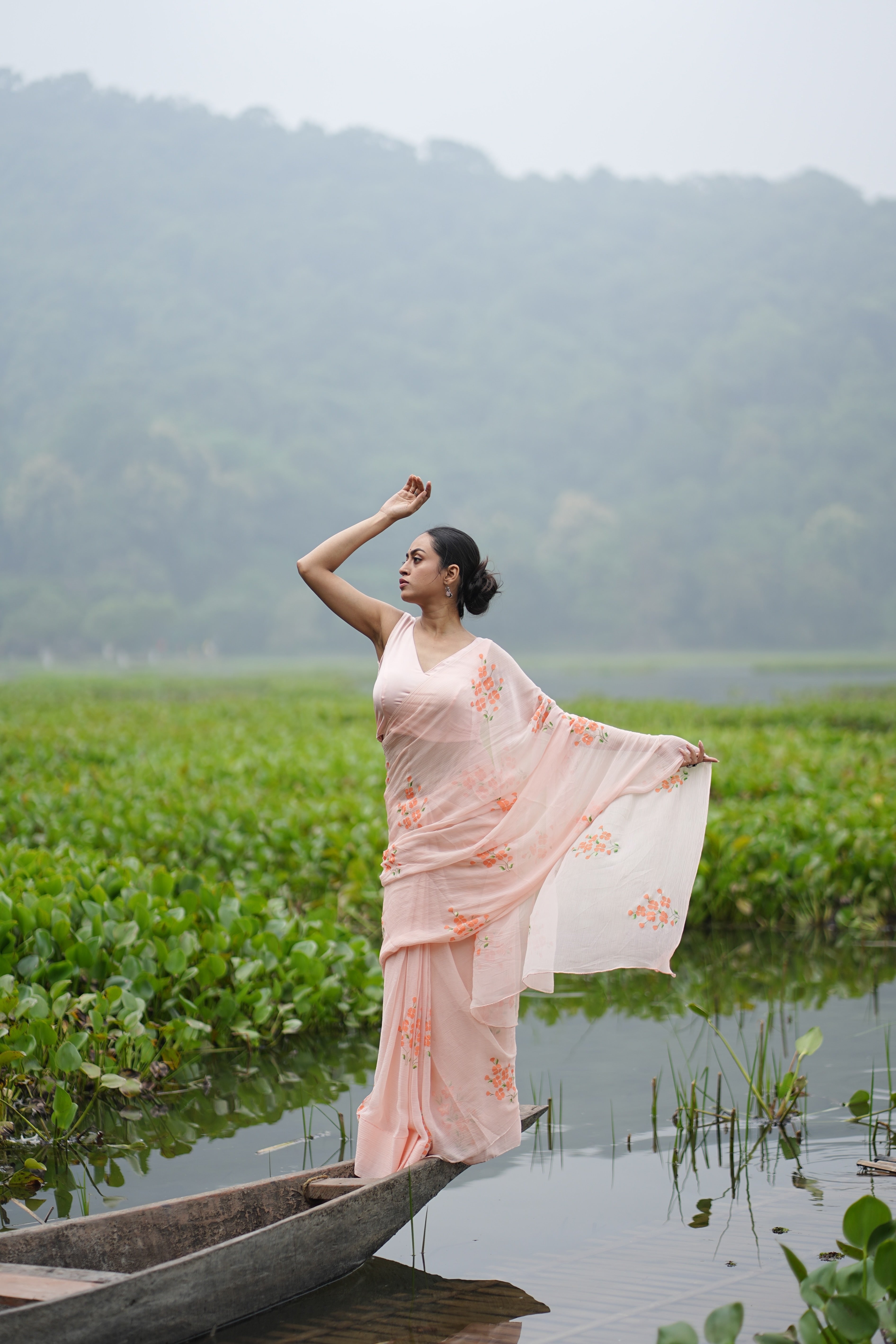 Apricot Bloom (Pure Chiffon Hand Painted Saree)