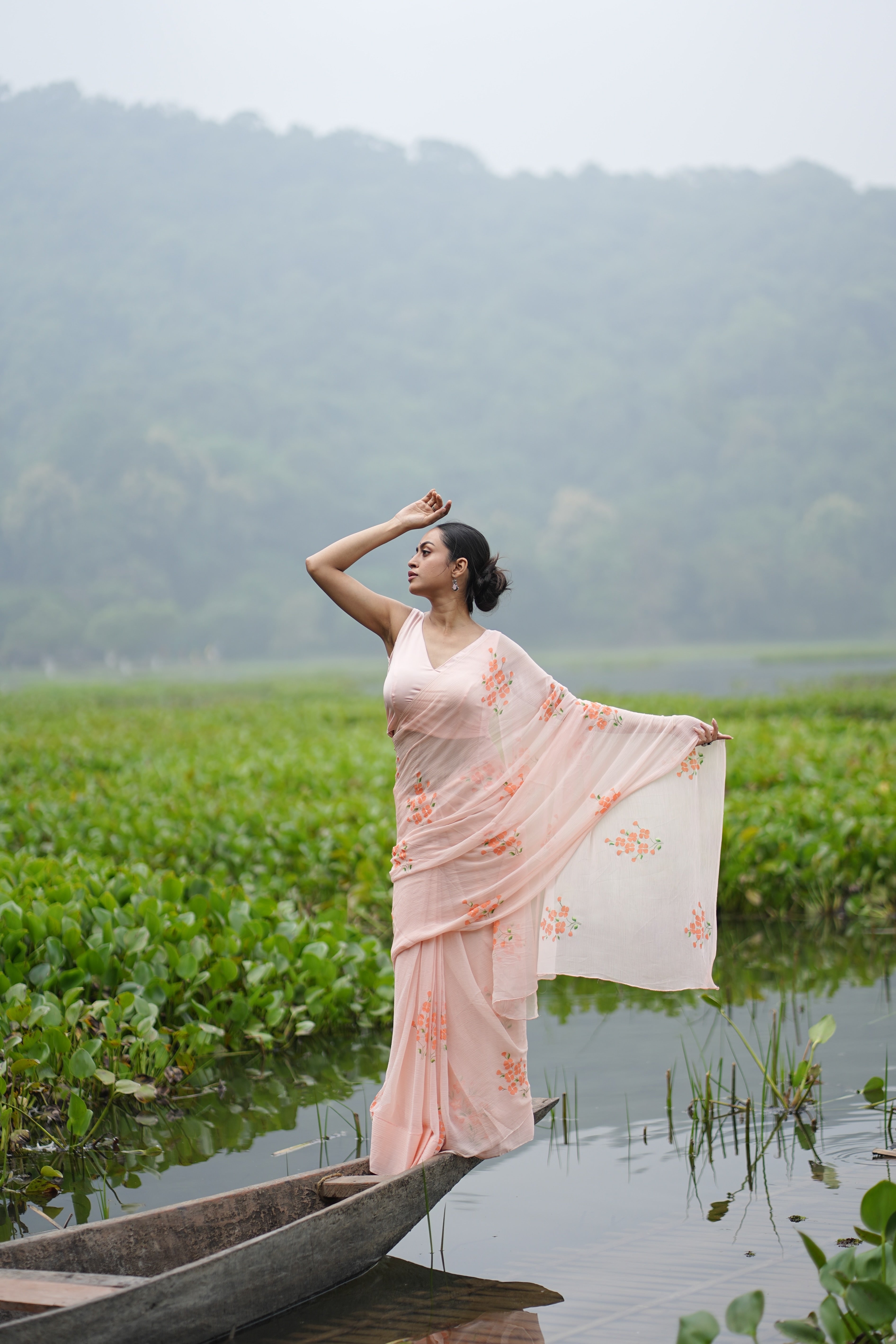 Apricot Bloom (Pure Chiffon Hand Painted Saree)