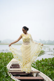 Sunflower Muse (Pure Chiffon Hand Painted Saree)