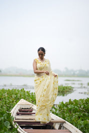 Sunflower Muse (Pure Chiffon Hand Painted Saree)