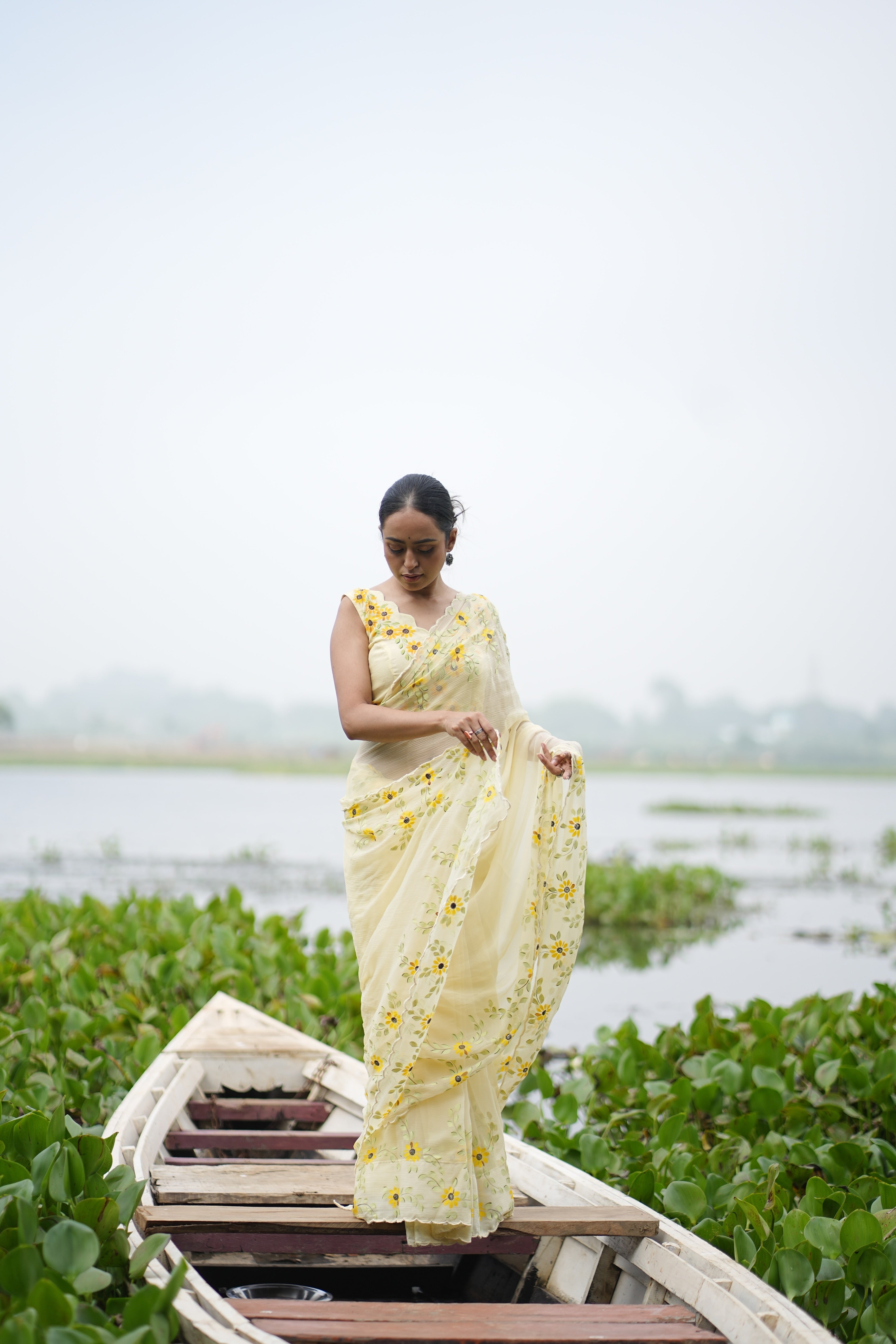 Sunflower Muse (Pure Chiffon Hand Painted Saree)
