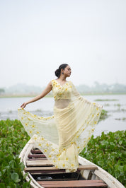 Sunflower Muse (Pure Chiffon Hand Painted Saree)