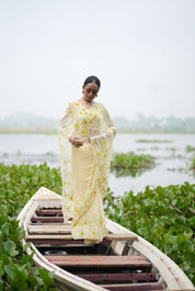 Sunflower Muse (Pure Chiffon Hand Painted Saree)