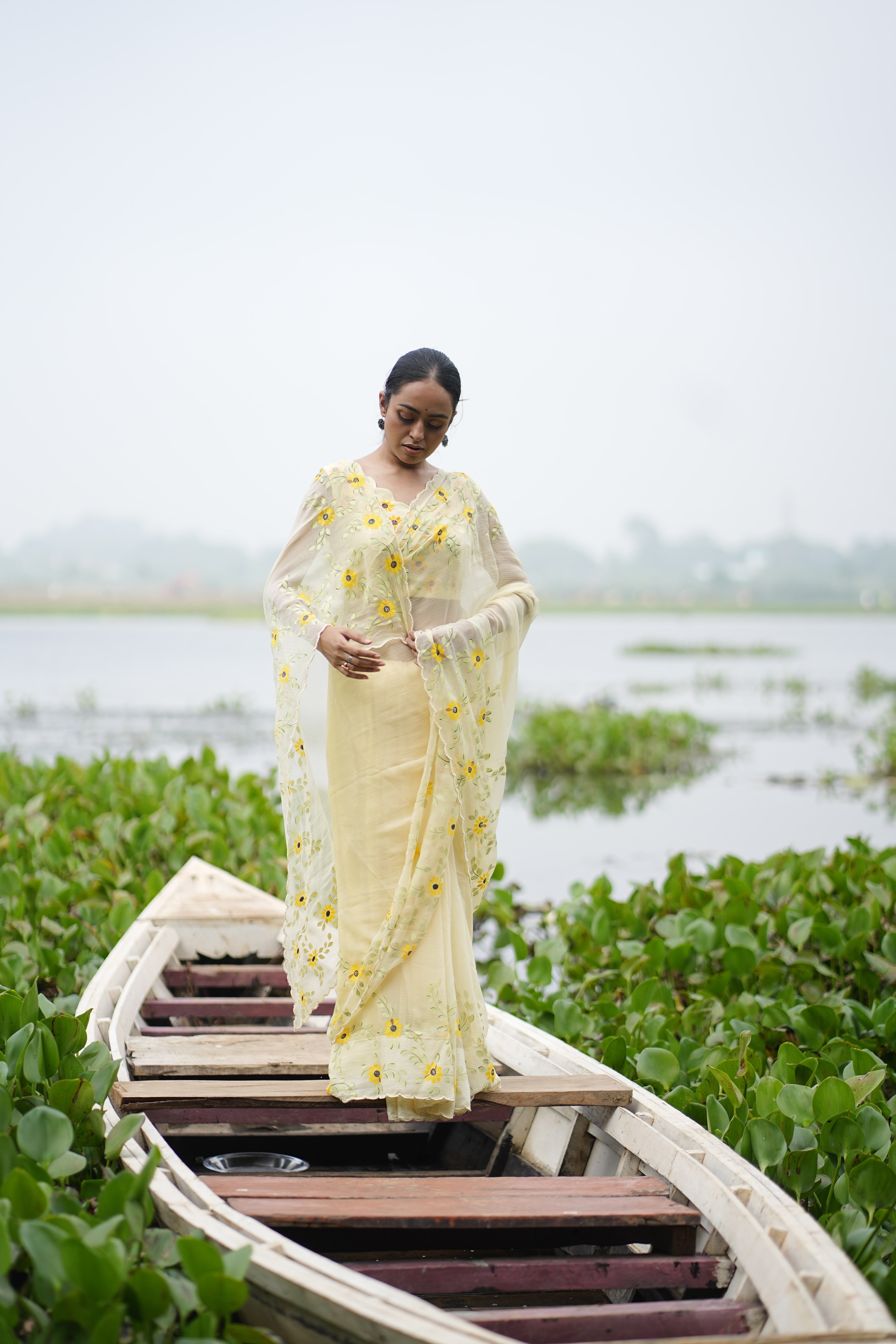 Sunflower Muse (Pure Chiffon Hand Painted Saree)