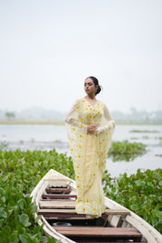 Sunflower Muse (Pure Chiffon Hand Painted Saree)