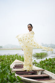 Sunflower Muse (Pure Chiffon Hand Painted Saree)