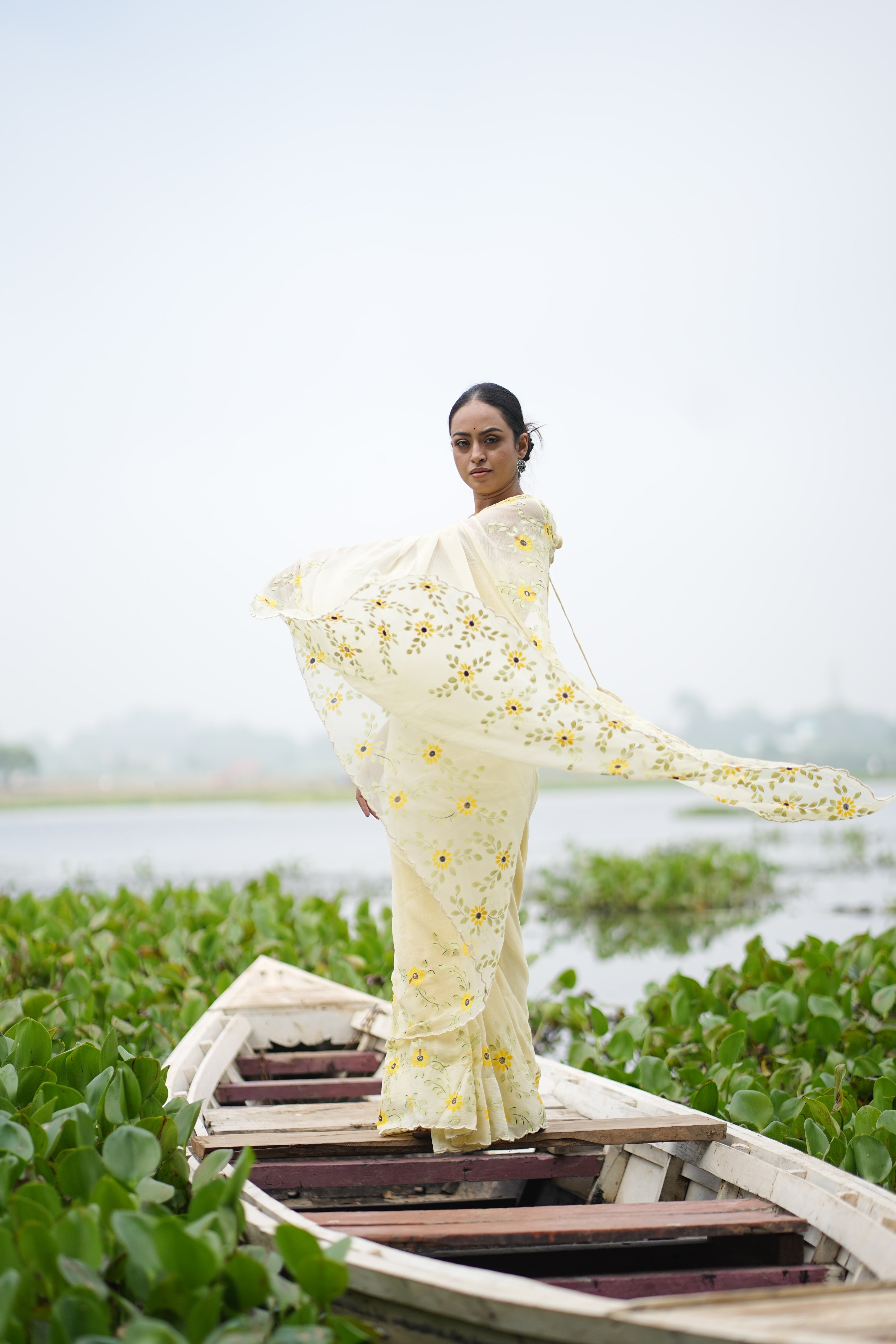 Sunflower Muse (Pure Chiffon Hand Painted Saree)