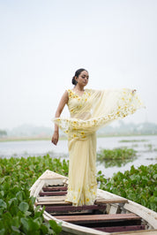 Sunflower Muse (Pure Chiffon Hand Painted Saree)