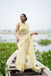 Sunflower Muse (Pure Chiffon Hand Painted Saree)