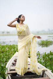 Sunflower Muse (Pure Chiffon Hand Painted Saree)