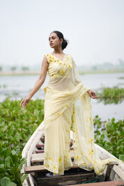 Sunflower Muse (Pure Chiffon Hand Painted Saree)