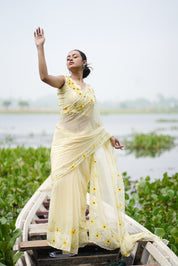 Sunflower Muse (Pure Chiffon Hand Painted Saree)