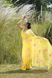 Primrose Glow (Pure Chiffon Hand Painted Saree)