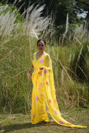 Primrose Glow (Pure Chiffon Hand Painted Saree)