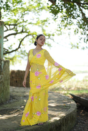 Primrose Glow (Pure Chiffon Hand Painted Saree)